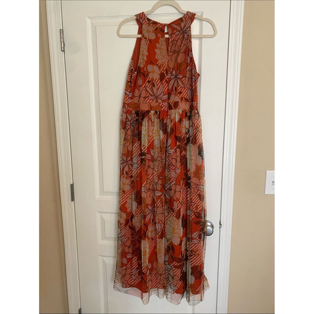 Candalite Petite FLORAL Halter Maxi Dress in Rust Orange, Yellow & Brown Sz LP - Picture 6 of 11